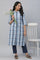 Blue Seer Sucker Checker Straight Kurta