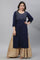 Blue Textured Rayon Embroidered Kurta