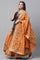 Blue Festive Short Kurta, Orange Crinkle Skirt and Dupatta