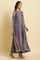 Purple Embellished Georgette Gilet And Tiered Dress