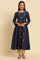 Blue Flared Embroidered Kurta