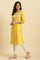 Yellow Cotton Swiss Dot Embroidered Kurta