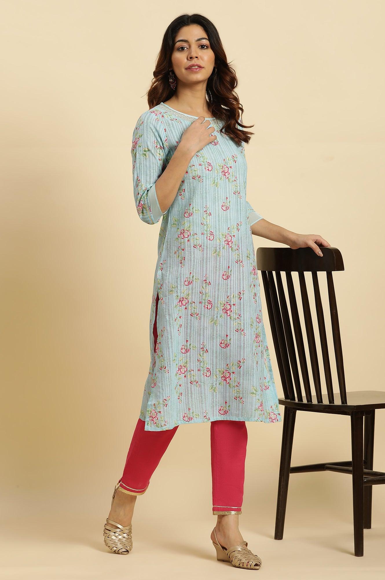 Blue Floral Printed Light Festive Kurta