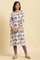 Ecru Relaxed Fit Straight Kurta With Purple Floral Print