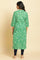 Green Geometric Mandarin Collar Straight Kurta