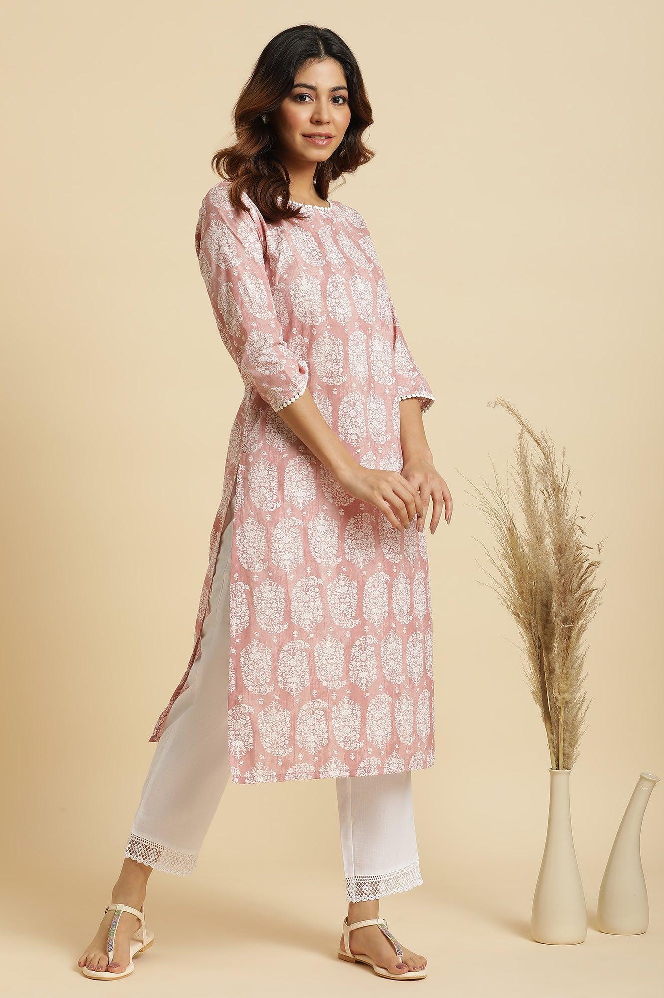 Pink Paisley Printed Cotton Kurta