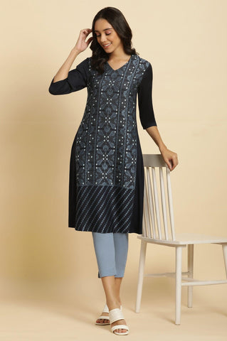 Blue Suzani Motif Dobby Kurta