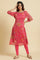 Pink Chiffon Printed Kurta with Multi-coloured Floral Embroidery