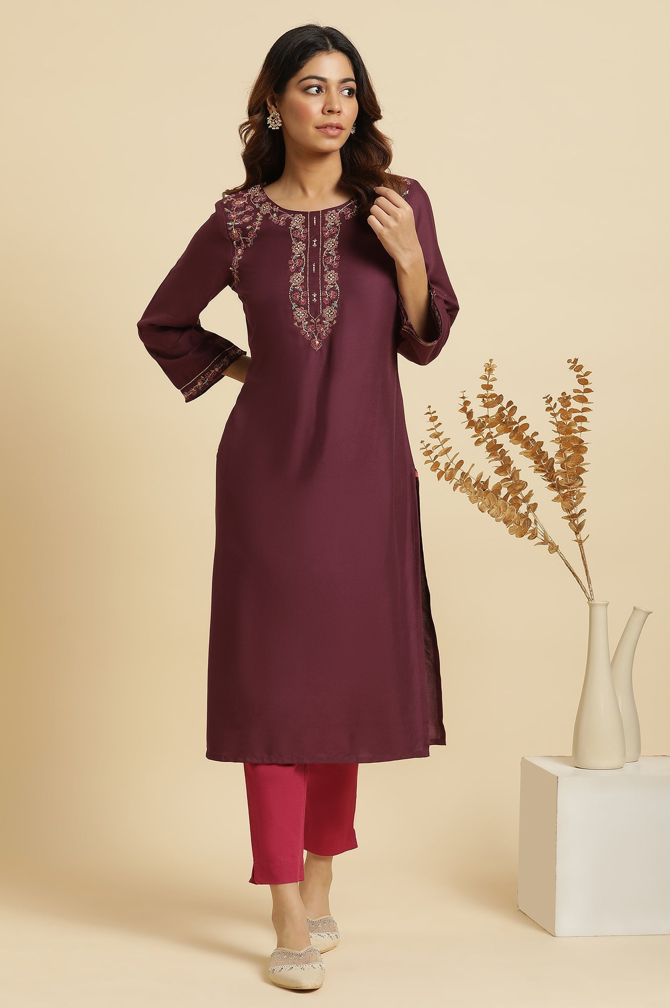 Purple Zari Embroidered Kurta