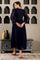 Navy Blue Solid Embroidered Yoke Chiffon Gathered Dress