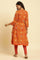 Orange Printed Festive A-Line Kurta