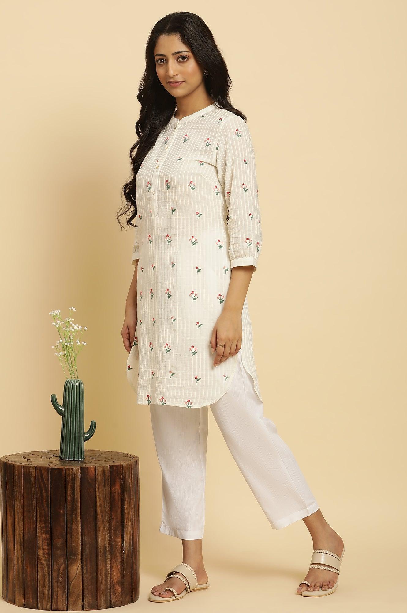 White Embroidered Contemporary Tunic