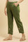 Olive Green Straight Pants With Embroidered Hemline