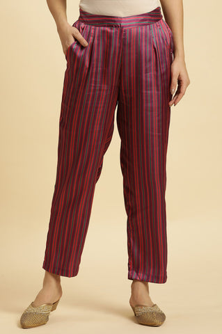 Purple Stripe Printed Satin Pants