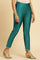 Teal Blue Slim Pant With Embroidered Hemline