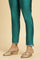 Teal Blue Slim Pant With Embroidered Hemline