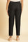 Black Silm Pants With Embroidered Border