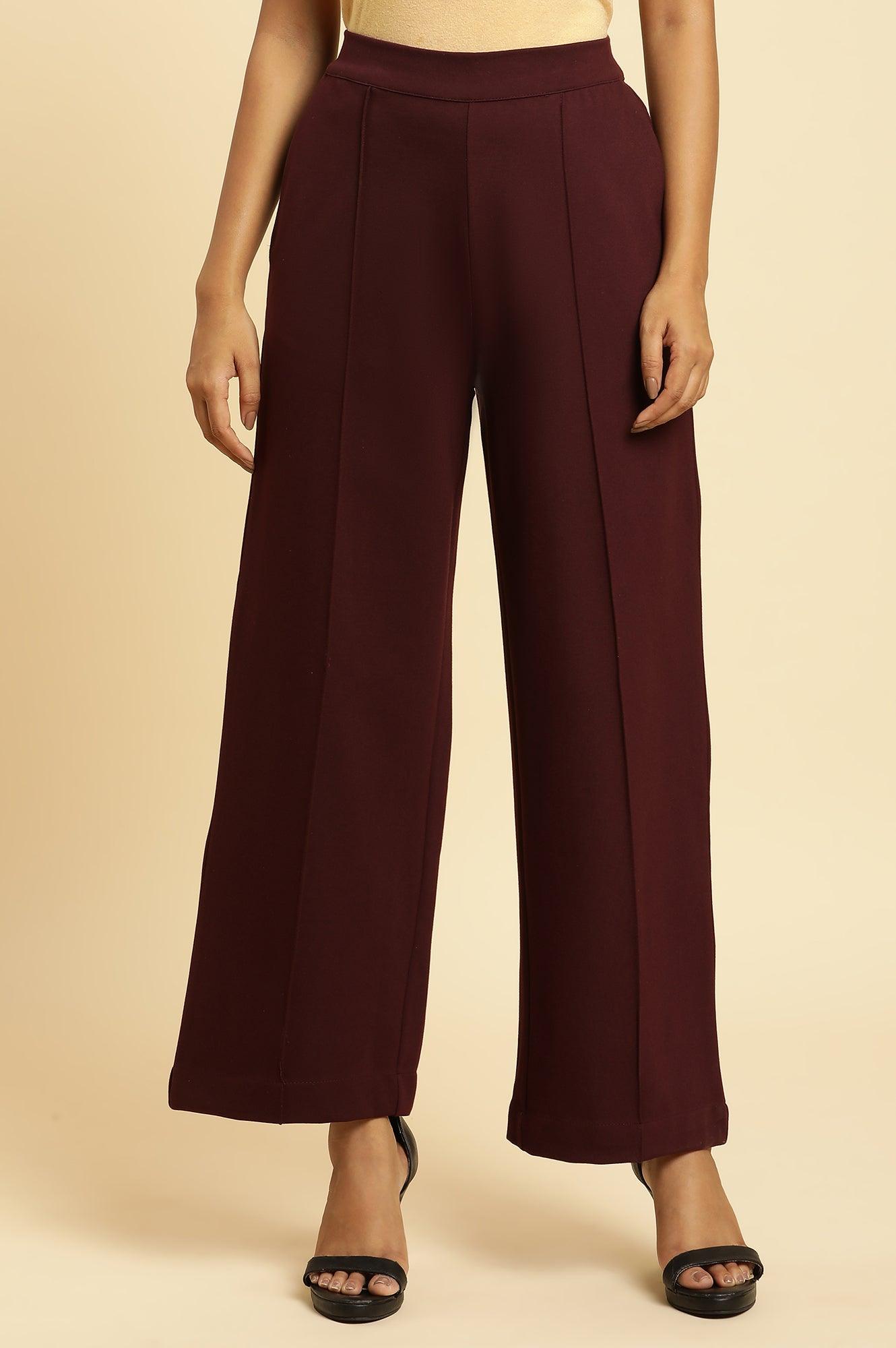 Wine Pin Tuck Trouser Pants