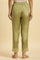 Green Solid Slim Pants With Organza Insert