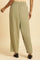 Green Taper Pleated Trouser With Buttom On Hemline