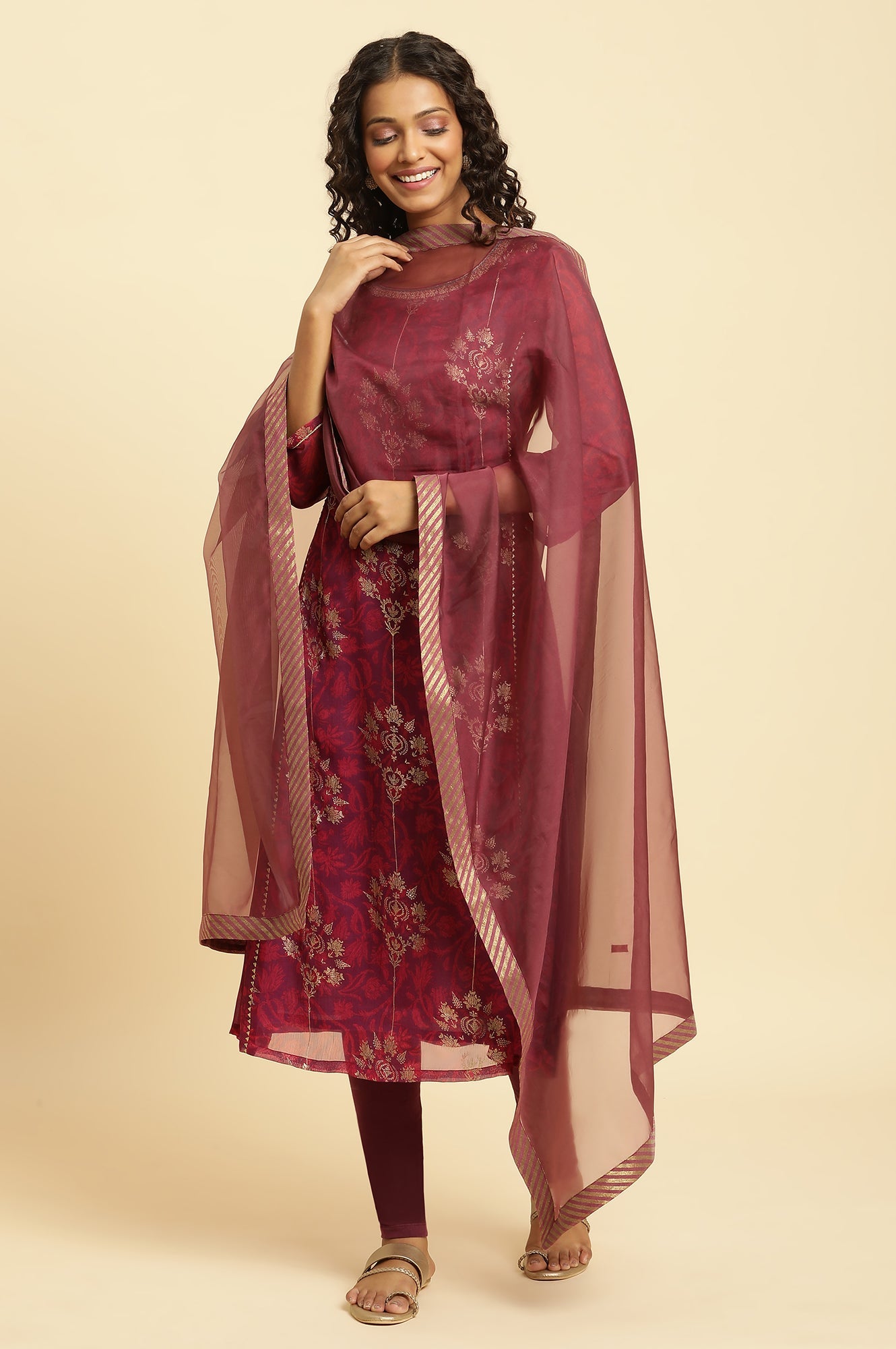 Purple Organza Dupatta With Printed Border