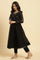 Black Flared Metallic Embroidered Kurta, Pants And Dupatta Set