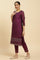 Purple Metallic Embroidered Kurta, Pants And Dupatta Set