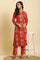 Red Floral Printed Straight Kurta And Straight Pants Co-Ord Set