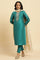 Teal Blue Zari Embroidered Straight Kurta, Pant And Dupatta Set