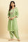 Green Embroidered Kurta, Salwar And Pink Chiffon Dupatta Set