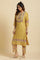 Yellow Floral Printed Kurta, Pants And Pink Dupatta Set