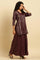 Purple Zari Embellished Short Kurta, Flared Pants And Dupatta Set