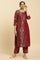 Maroon Rayon Jacquard Kurta And Pants Festive Set