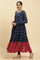 Blue Gathered Embroidered Kurta, Tights And Dupatta Festive Set