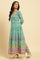 Teal Green Anarkali Printed Kurta, Tights And Dupatta Set