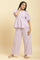 Purple And White Stripe Schiffli Peplum Top And Pants Set