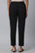 Black Solid Straight Fit Cotton Pants With Elasticated Waist