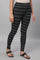 Black Striped Skinny Fit Cotton Tights With High Waistband