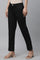 Black Solid Straight Fit Cotton Pants With Elasticated Back
