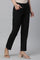 Black Solid Straight Fit Cotton Pants With Elasticated Back