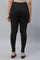 Black Solid Skinny Fit Tights With Criss Cross Waistband