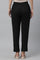 Black Solid Straight Fit Cotton Trousers With Lace Insert