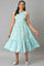 Blue Flared Floral Printed Sleeveless Dress