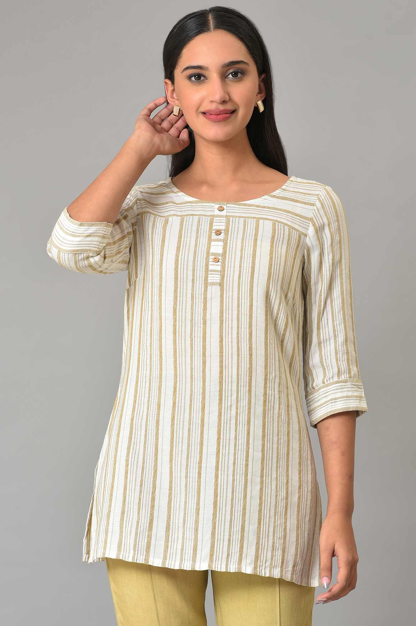 Beige Yarn-Dyed kurta