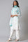 Ecru & Blue Floral Georgette kurta With Parallel Pants And Dupatta