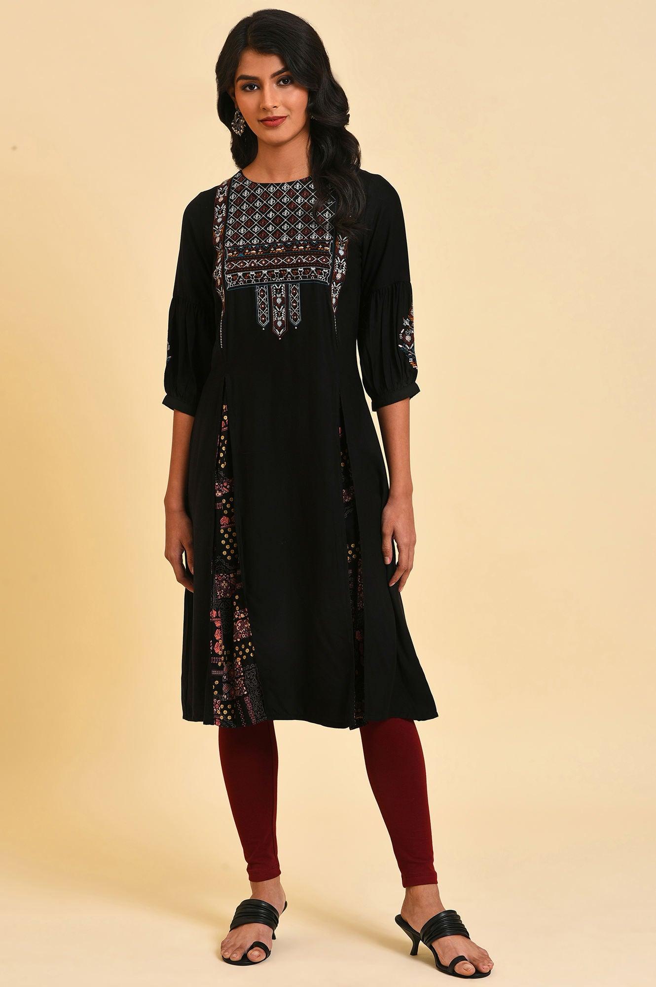 Black Godget Tunic With Multi-Coloured Embroidery