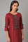 Maroon Round Neck kurta With Embroidered Yoke