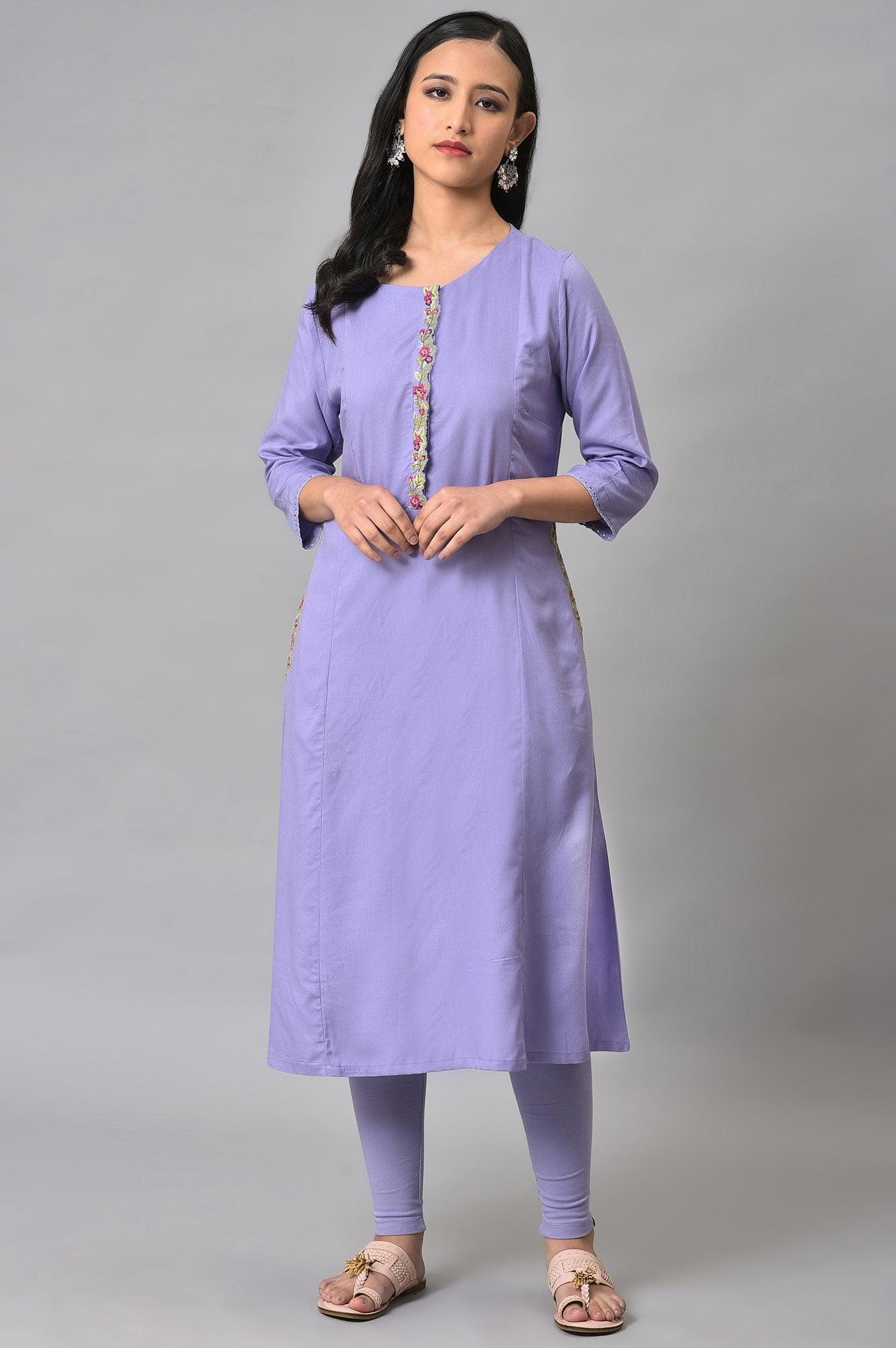 Voilet Embroidered A-Line kurta