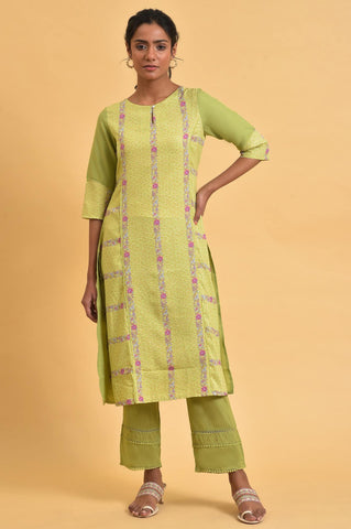 Green Floral Printed Straight Summer kurta