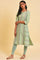 Green Glitter Printed A-Line kurta